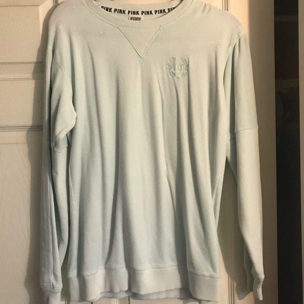 Baby blue velvet crew neck Pink sweater